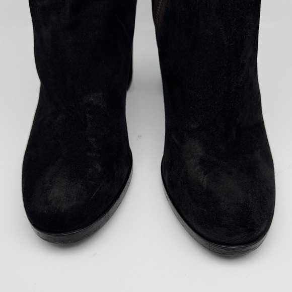 Aquatalia Suede Brown Black Ankle Block Heel Zipper Closure Bootie Size 7 - Picture 4 of 12